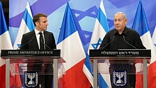 FILE: Israeli Prime Minister Benjamin Netanyahu, right, and French President Emmanuel Macron attend a joint press conference in Jerusalem, Tuesday, Oct. 24, 2023. 