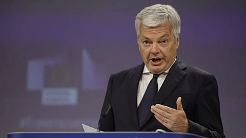 Former European Commissioner Didier Reynders during a press conference. 