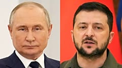 Ein zusammengesetztes Foto des russischen Präsidenten Wladimir Putin und des ukrainischen Präsidenten Wolodymyr Zelenskyy