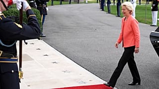 European Commission President Ursula von der Leyen arrives to meet with President Donald Trump and Ukraine's President Volodymyr Zelenskyy, 18 August 2025, Washington, DC