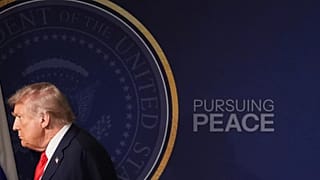 President Donald Trump departs following a joint press conference with Russia's President Vladimir Putin in Alaska, 15 August, 2025