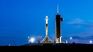 This image provided by Space X shows a Space X rocket carrying the U.S. Space Force’s mini shuttle preparing to launch on a secret mission, Wednesday , Aug. 20, 2025 in Cape C