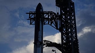 SpaceX's mega rocket Starship is prepared for a test flight from Starbase, Texas, Monday, Aug. 25, 2025.
