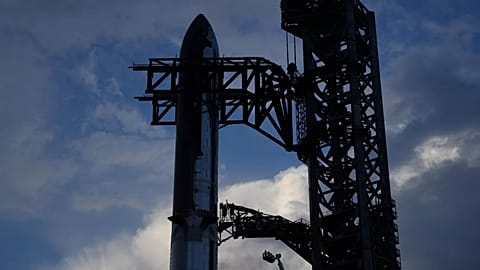 SpaceX's mega rocket Starship is prepared for a test flight from Starbase, Texas, Monday, Aug. 25, 2025. 