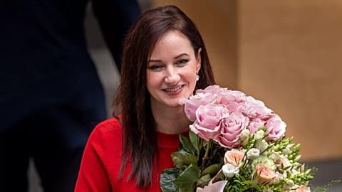 Inga Ruginienė smiles after Lithuania's parliament approved her as Lithuania's new prime minister in Vilnius, 26 August, 2025
