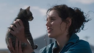 Agnes (Eva Victor) and Olga the cat in 'Sorry, Baby'.