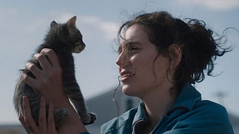 Agnes (Eva Victor) and Olga the cat in 'Sorry, Baby'.