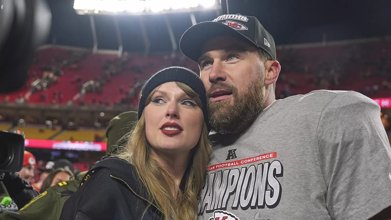 Kansas City Chiefs tight end Travis Kelce and Taylor Swift after the AFC Championship NFL football game against the Buffalo Bills, 26 January, 2025