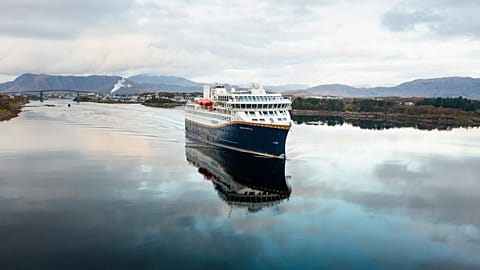 Aerial view of the Havila Capella cruise ferry