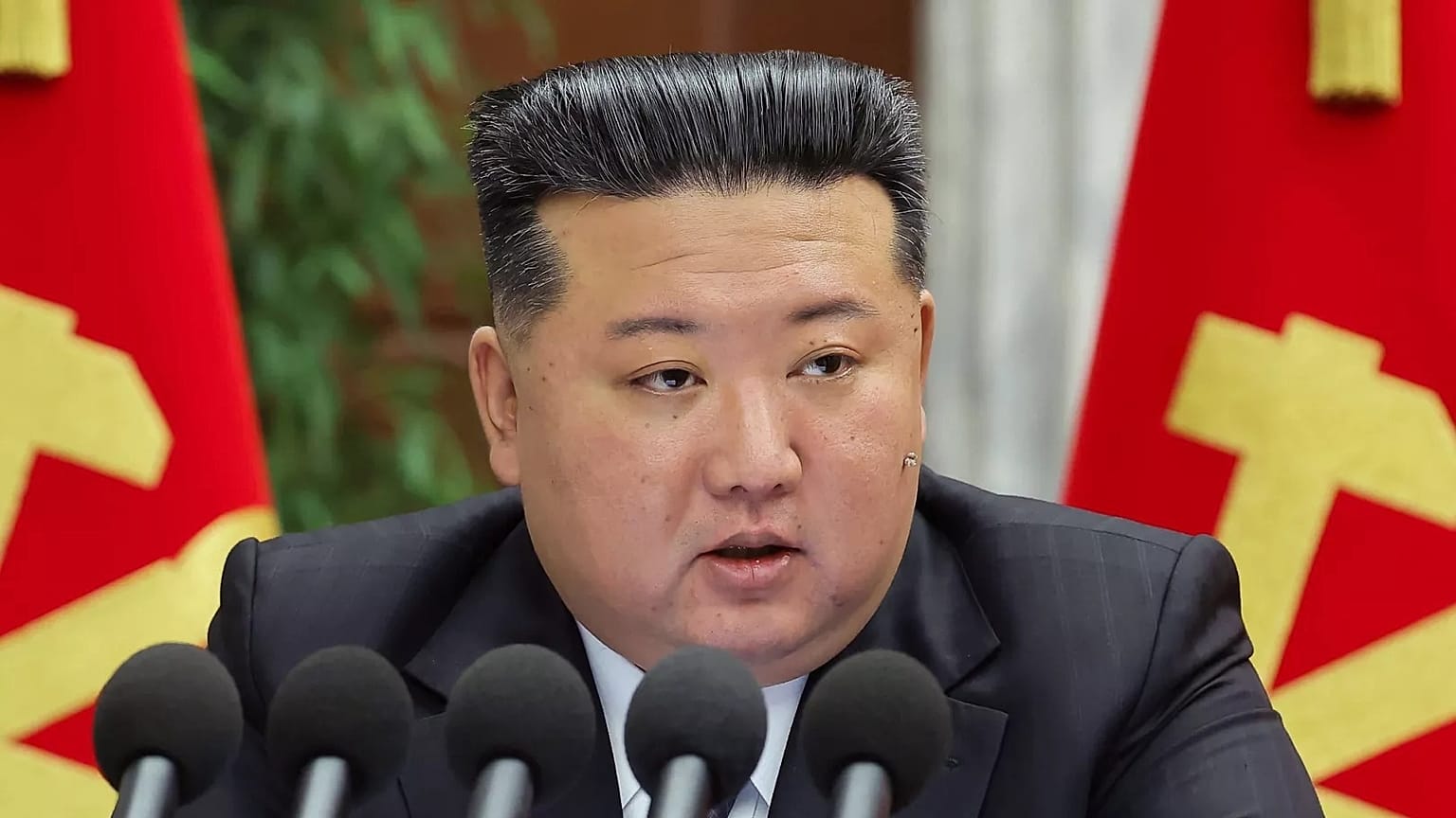 North Korean leader Kim Jong-un delivers a speech in December 2024 in Pyongyang, North Korea.