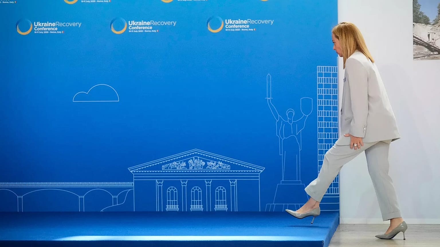 FILE: Italian Premier Giorgia Meloni arrives ahead of the Ukraine Recovery Conference at La Nuvola convention centre in Rome, 10 July 2025