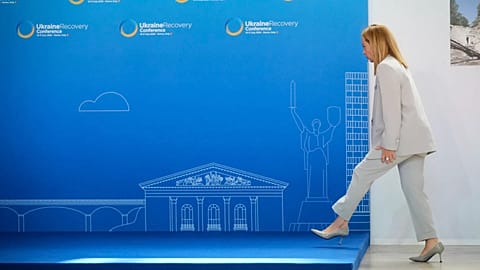 FILE: Italian Premier Giorgia Meloni arrives ahead of the Ukraine Recovery Conference at La Nuvola convention centre in Rome, 10 July 2025