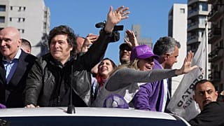 Argentine President Javier Milei and his sister, Secretary General of the Presidency, Karina Milei attend a campaign rally, 28 August 2025