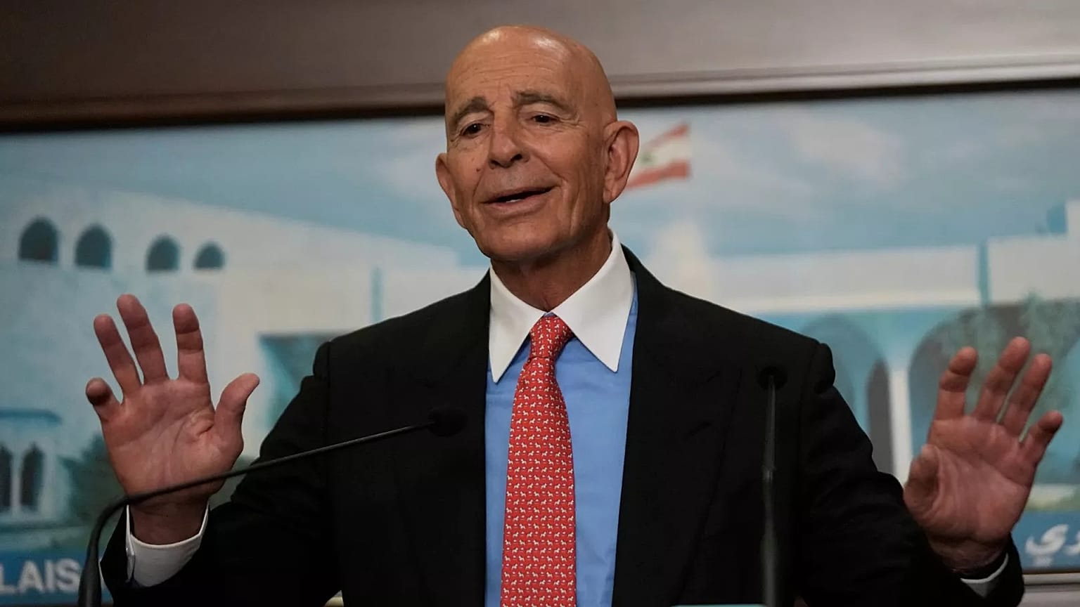 US diplomat Tom Barrack speaks during a press conference at the presidential palace in Baabda, 26 August, 2025