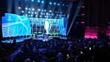 The stage is illuminated during the Champions League football league phase draw in Monaco, 28 August, 2025