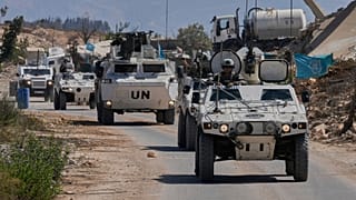 French U.N. peacekeepers patrol the Lebanese-Israeli border in the village of Houla, southern Lebanon, Wednesday, Aug. 20, 2025. 