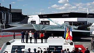 Unveiling of the new-generation SCAF aircraft at Le Bourget airport on Monday 17 June 2019. 