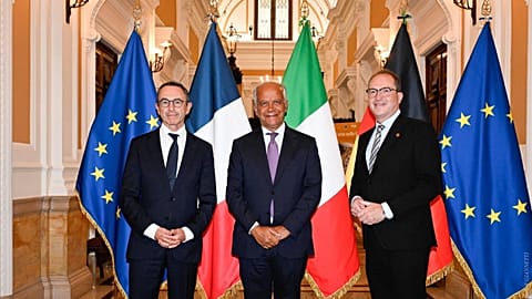Bruno Retailleau, Matteo Piantedosi e Alexander Dobrindt, ministri dell'Interno di Francia, Italia e Germania