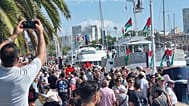 Barcos de la flotilla amarrados en el puerto de Barcelona, 31 de agosto de 2025