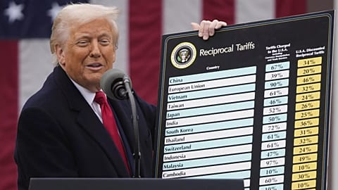  President Donald Trump speaks during an event to announce new tariffs in the Rose Garden at the White House, on April 2, 2025, in Washington. 
