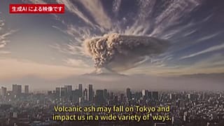 AI-generated scene simulating Mount Fuji eruption disaster scenario