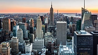 New York City skyline at sunset
