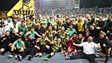 Kairat players celebrate after winning the Champions League playoff second leg match against Celtic in Almaty, 26 August 2025