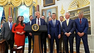President Donald Trump speaks about the relocation of U.S. Space Command headquarters from Colorado to Alabama in the Oval Office of the White House, Tuesday, Sept. 2, 2025