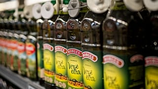 Bottles of virgin olive oil in Barcelona, Spain.