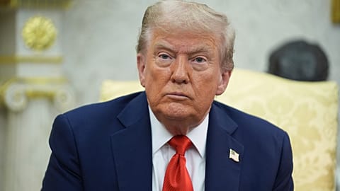 President Donald Trump listens during a meeting with Polish President Karol Nawrocki in the Oval Office of the White House. 3 September 2025.