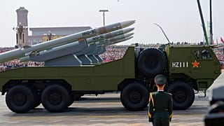 Missiles pass during a military parade to commemorate the 80th anniversary of Japan's World War II surrender held in front of Tiananmen Gate in Beijing, Wednesday, Sept. 3. 