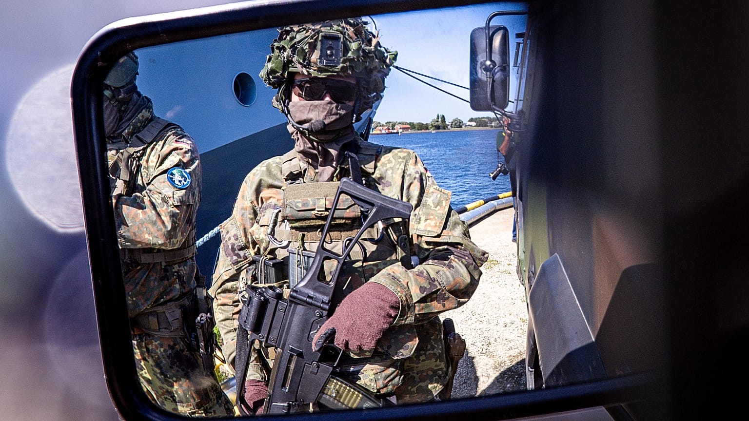 Soldaten der Bundeswehr während des Medientages im Rahmen der Militärübung 'Quadriga 2025' in Rostock, Deutschland, am Donnerstag, 4. September 2025.