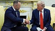 President Donald Trump shakes hands with Polish President Karol Nawrocki, during a meeting in the Oval Office of the White House, Wednesday, Sept. 3, 2025, in Washington
