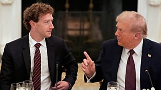 President Donald Trump speaks as Facebook CEO Mark Zuckerberg listens during a dinner in the State Dinning Room of the White House, Thursday, Sept. 4, 2025, in Washington.