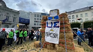 SCREENSHOT - Farmers opposing Mercosur trade deal protest near EU parliament in Brussels