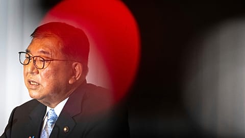 Japan's Prime Minister Shigeru Ishiba attends a press conference at the headquarters of the Liberal Democratic Party (LDP) in Tokyo Monday, July 21, 2025.