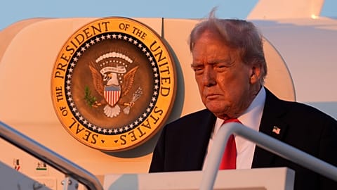 President Donald Trump deplanes Air Force One upon arriving at Joint Base Andrews, Sunday, Sept. 7, 2025.