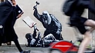 Judge, jury and executioner - Bansky's latest mural shows a judge using his gavel to hit a protester