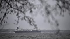 FILE – The oil tanker Eagle S, suspected of the disruption of the Finland-Estonia power cable Estlink-2, is anchored near the port of Kilpilahti in Porvoo, Jan. 7, 2025