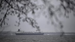 FILE – The oil tanker Eagle S, suspected of the disruption of the Finland-Estonia power cable Estlink-2, is anchored near the port of Kilpilahti in Porvoo, Jan. 7, 2025