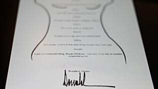 A picture released by Democratic politicians shows US President Donald Trump's alleged entry in Jeffrey Epstein's "birthday book". 