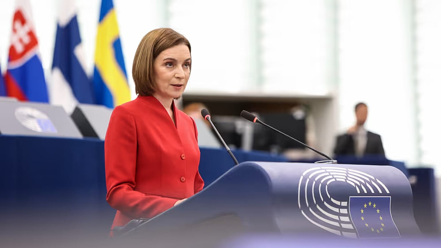 Maia Sandu during her intervention in the Strasbourg's Parliament