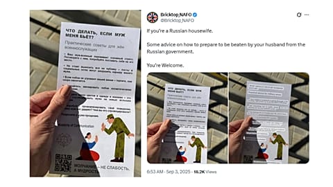 Photos showing a pamphlet purportedy advising violent Russian soldiers' wives to refrain from speaking out circulate online