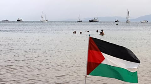 Ships that are part of the Global Sumud Flotilla heading to Gaza are anchored off the coast of Tunis, 9 September, 2025