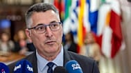 FILE: Israel's Foreign Minister Gideon Sa'ar talks with journalists as he arrives for the EU-Southern Neighbourhood meeting at the EU Council building, July 14, 2025
