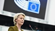 European Commission President Ursula von der Leyen gestures as she delivers a major state of the union speech at the EU Parliament in Strasbourg, eastern France, Sept 10, 2025