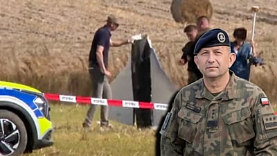 Polizei und Militärpolizei sichern Teile eines beschädigten Objekts, das in Wohyń abgeschossen wurde. General Gromadzinski sagt, Polen habe den Test bestanden.