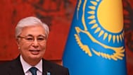 FILE: Kazakhstan’s President Kassym-Jomart Tokayev smiles during talks in Belgrade, 19 November 2024