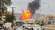 Flames and smoke rise following Israeli air strikes in Sanaa, 10 September, 2025