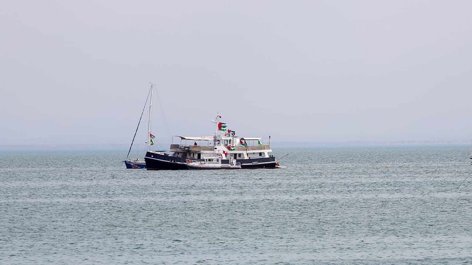 A ship that is part of the Global Sumud Flotilla